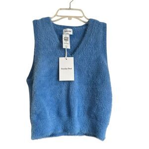 Aritzia SUNDAY BEST Azurite Blue Tia Knit Fuzzy‎ Sweater Vest XS Sold Out NWT